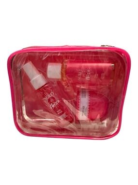 Pink Clear Travel Toiletry Bag with body mist, body butter and bath